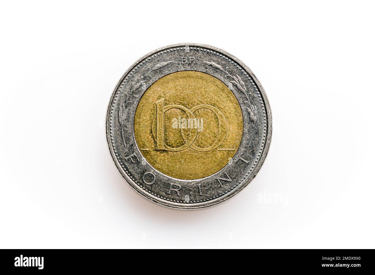 Vor einer ungarischen 100-Forint-Münze von 2019 Stockfoto