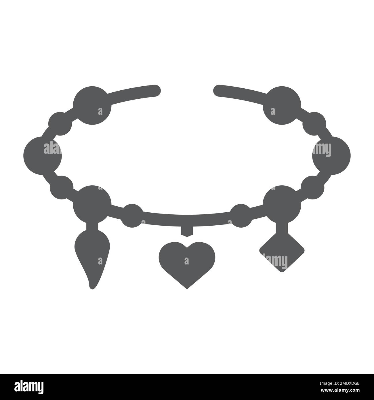 Armband mit Herzsymbol, Schmuck und Accessoire, Armband mit Anhänger, Vektorgrafiken, durchgehendes Muster auf weißem Hintergrund, 10 Stufen. Stock Vektor