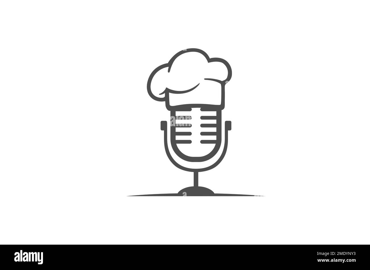 Kreative Kochmütze und Podcast-Mikrofon-Tool Logo Vektorsymbol-Design-Illustration Stock Vektor