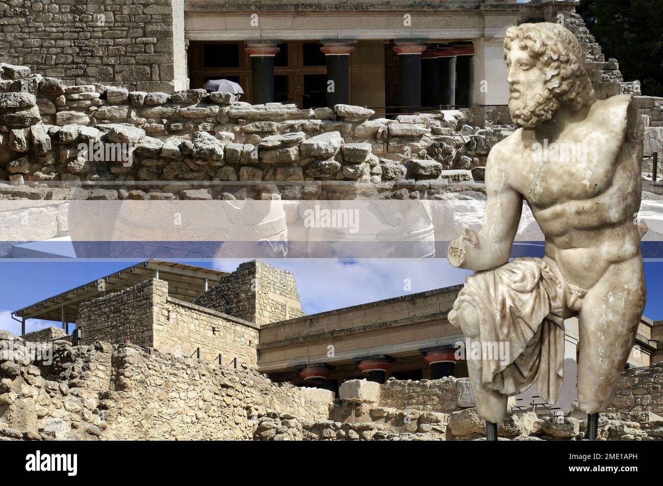 Die archäologische Stätte Knossos, die Stadt, die von Minos, der Hauptstadt der fortschrittlichen minoischen Zivilisation, regiert wird, war das kommerzielle und religiöse Zentrum von T. Stockfoto