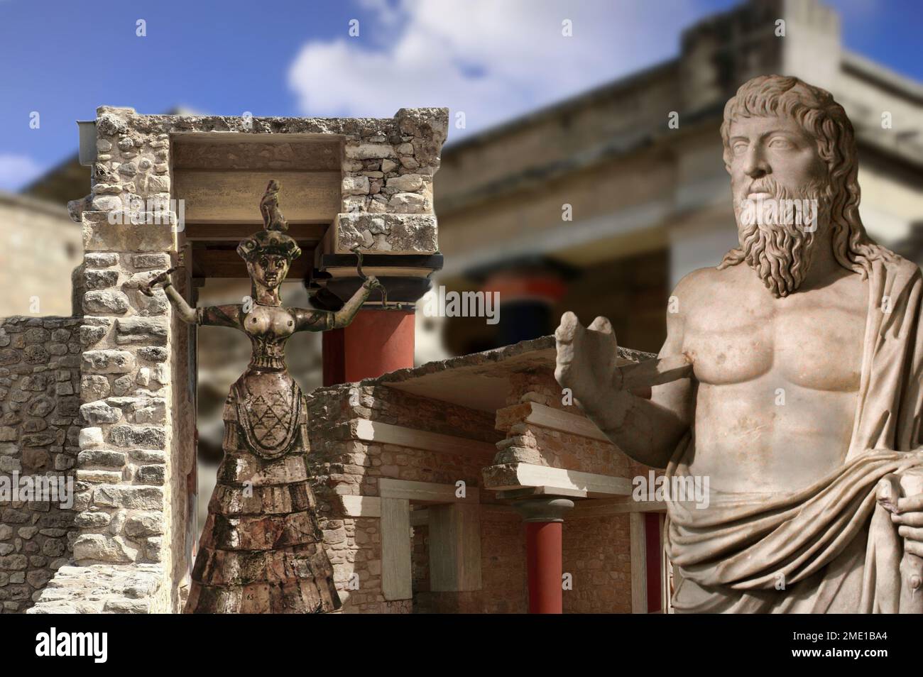 Die archäologische Stätte Knossos, die Stadt, die von Minos, der Hauptstadt der fortschrittlichen minoischen Zivilisation, regiert wird, war das kommerzielle und religiöse Zentrum von T. Stockfoto