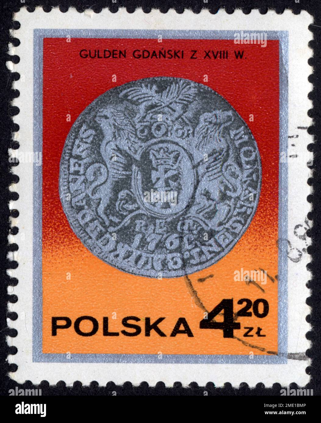 TIMBRE OBLITERE POLSKA. GULDEN GDANSKI Z XVIII W. 4,20 ZL Stockfoto