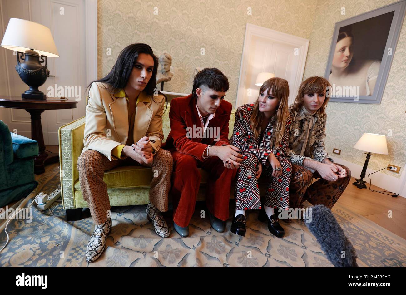 Members of the Maneskin band, from left, Ethan Torchio, Damiano David ...
