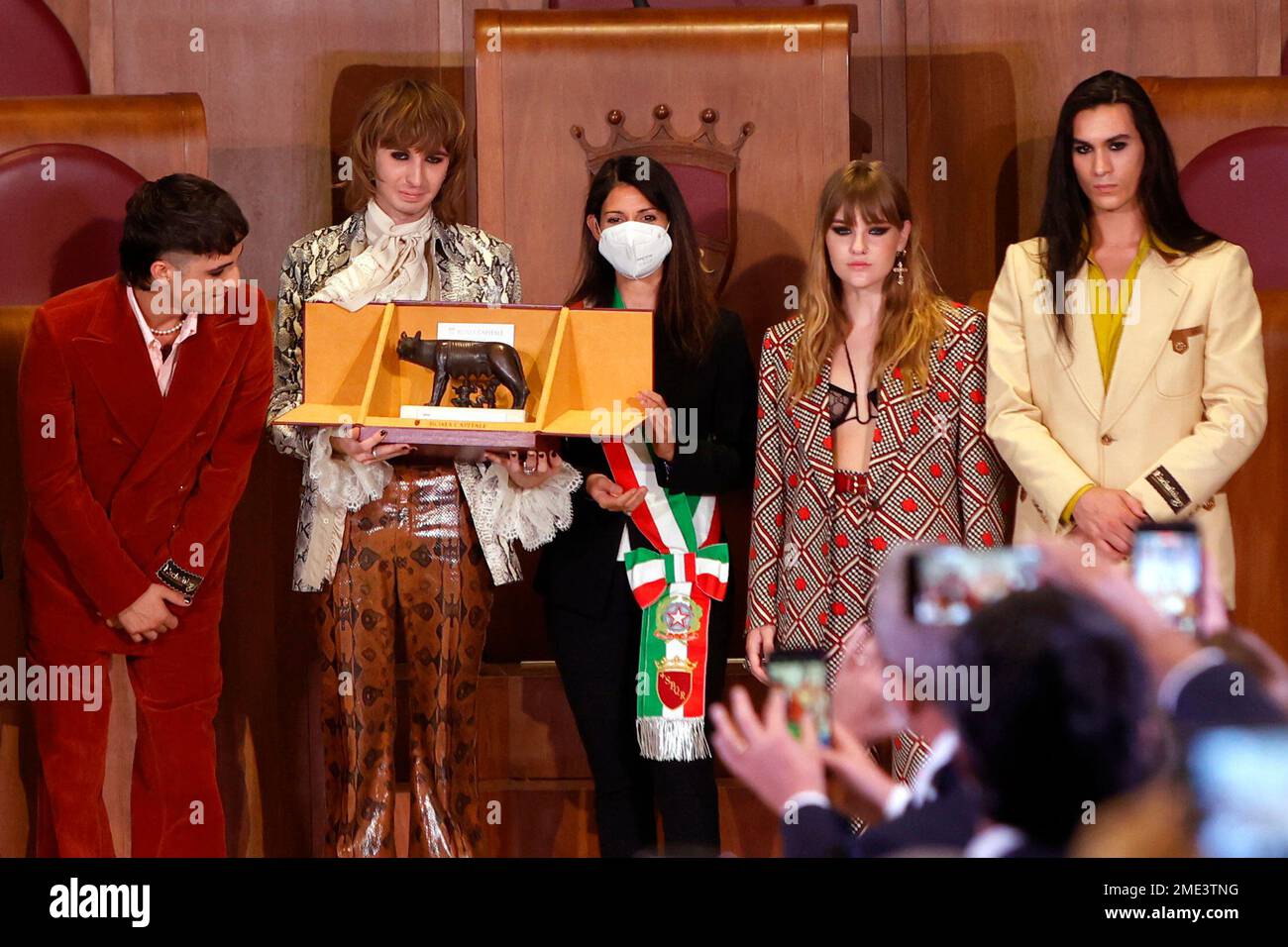 Rome Mayor Virginia Raggi, center, holds the Lupa Capitolina (She-wolf ...
