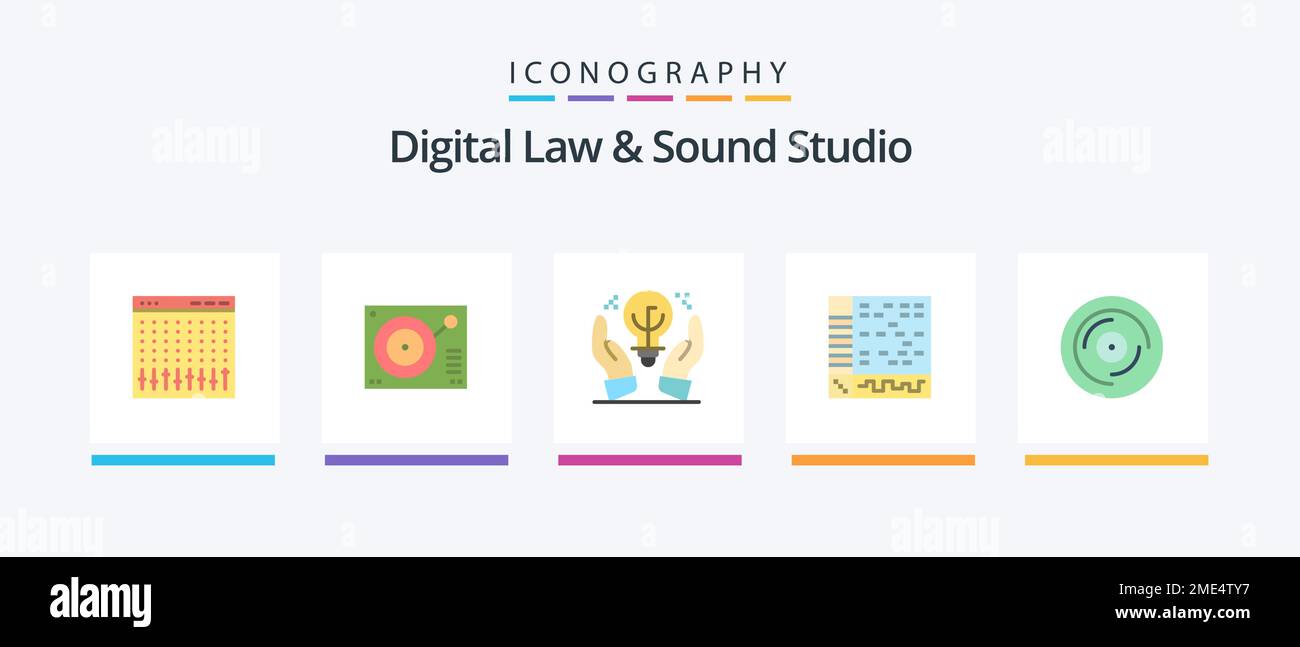 Digital Law and Sound Studio Flat 5 Icon Pack inkl. Computer. Anwendung. Spieler. ableton. Idee. Kreatives Symboldesign Stock Vektor