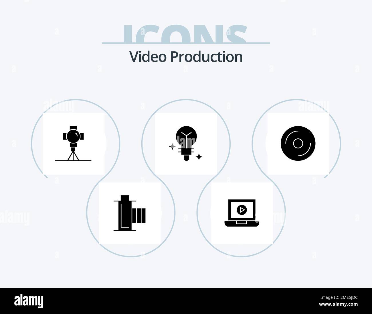 Videoproduktion Glyphe Icon Pack 5 Icon Design. Glühbirne . Filme. Computer. Film. Film Stock Vektor