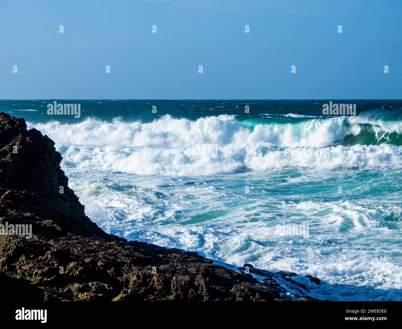 Ein starker Sturm an der Atlantikküste, Valdovino, Eine Coruna, Spanien Stockfoto