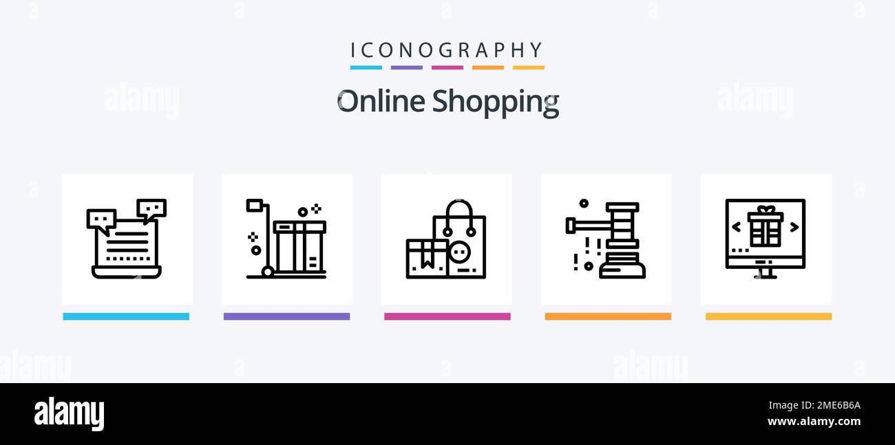 Online-Shopping Line 5 Icon Pack inklusive Sonderangebot. Obersieb. Einkaufen. Auktion. Einkaufen. Kreatives Symboldesign Stock Vektor