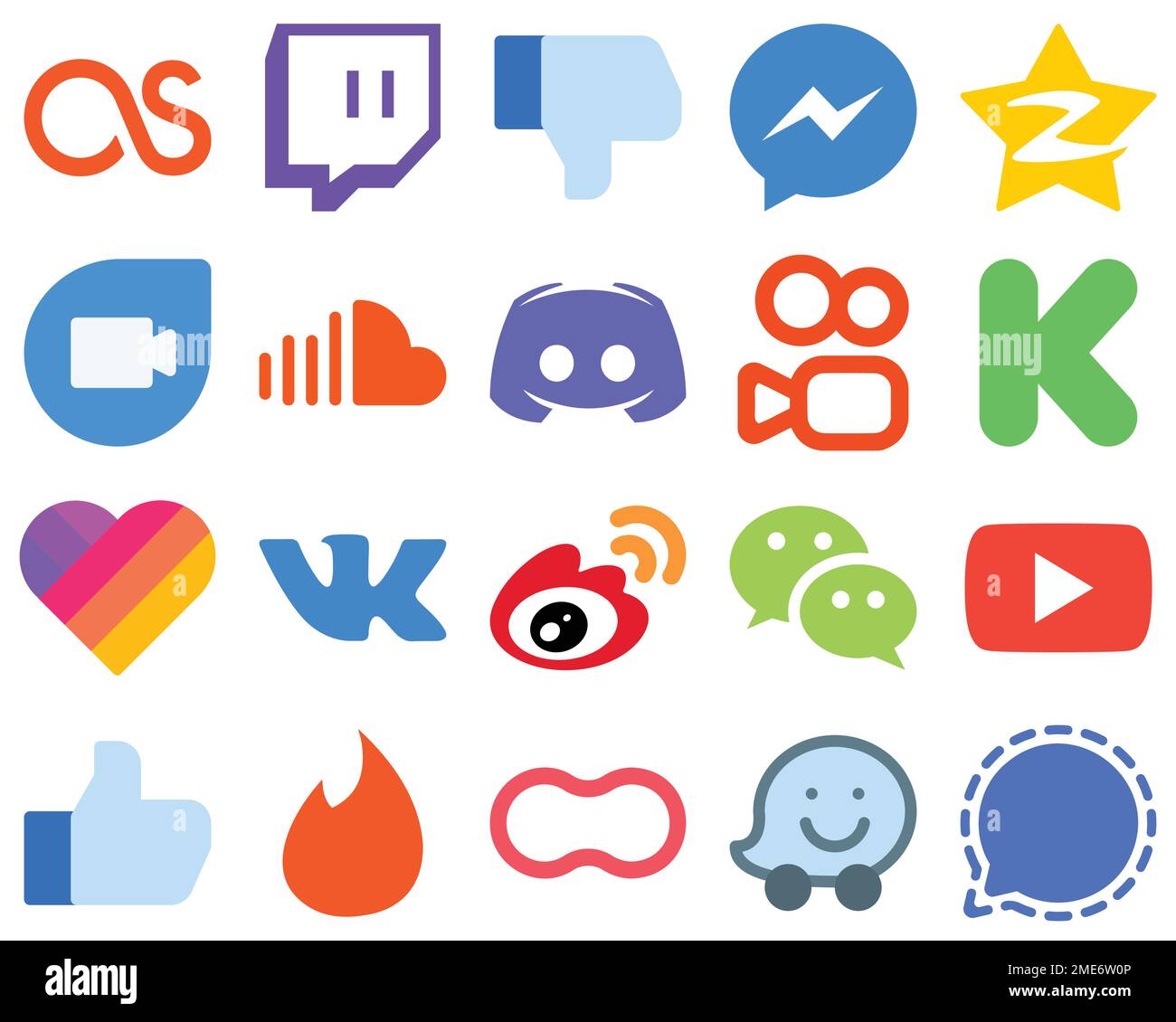 20 flache Social-Media-Symbole für eine vereinfachte UI-Nachricht. tencent. Unstimmigkeiten und Tonsymbole. Symbolgruppe „Einfacher Verlauf“ Stock Vektor