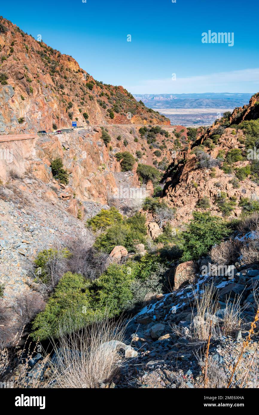 Panoramablick auf der AZ 89A Route in der Nähe von Jerome, Arizona, USA Stockfoto