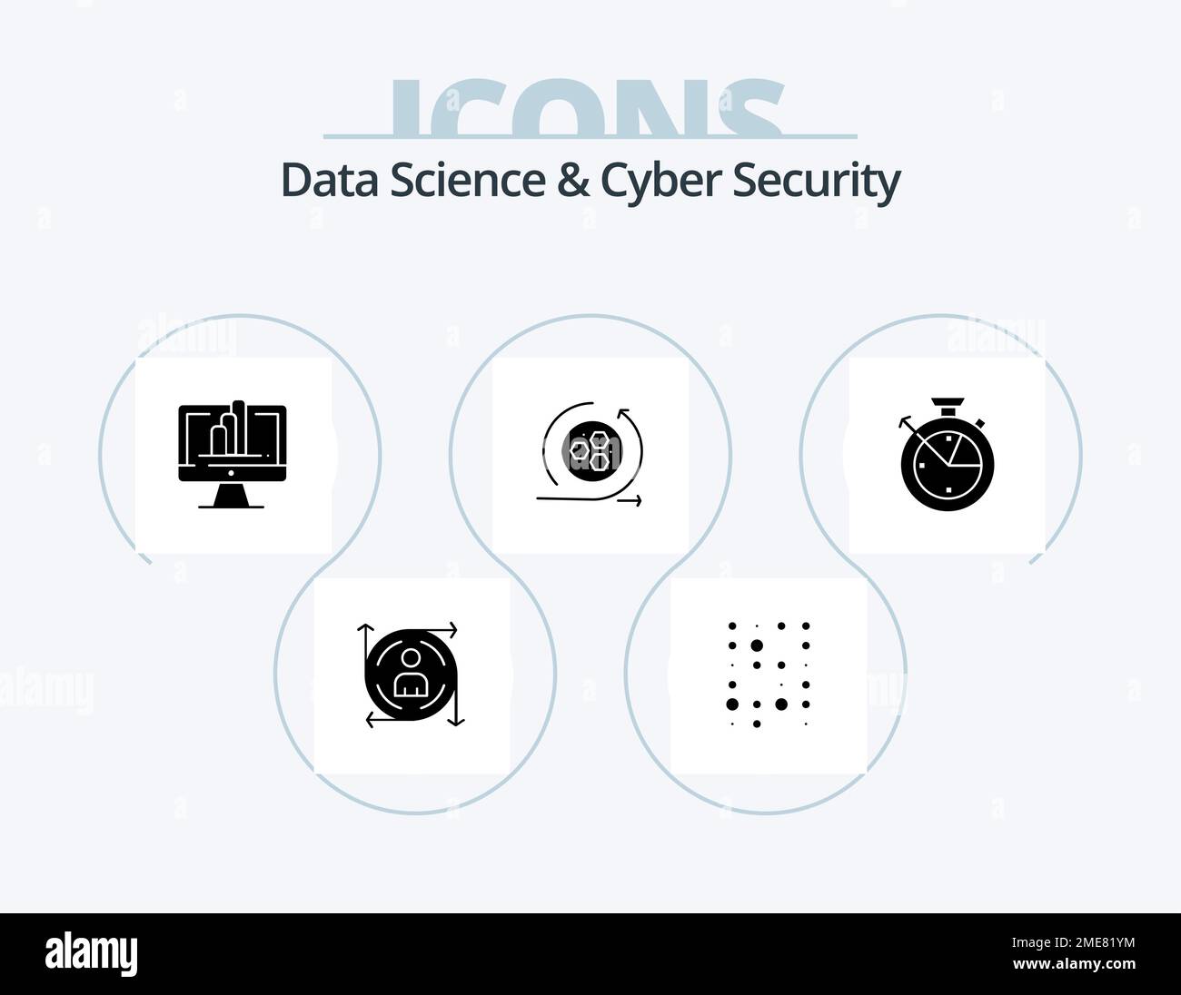 Data Science Und Cyber Security Glyph Icon Pack 5 Icon Design. Zeit. Scrince. Computer. Modellierung. Modellierung Stock Vektor