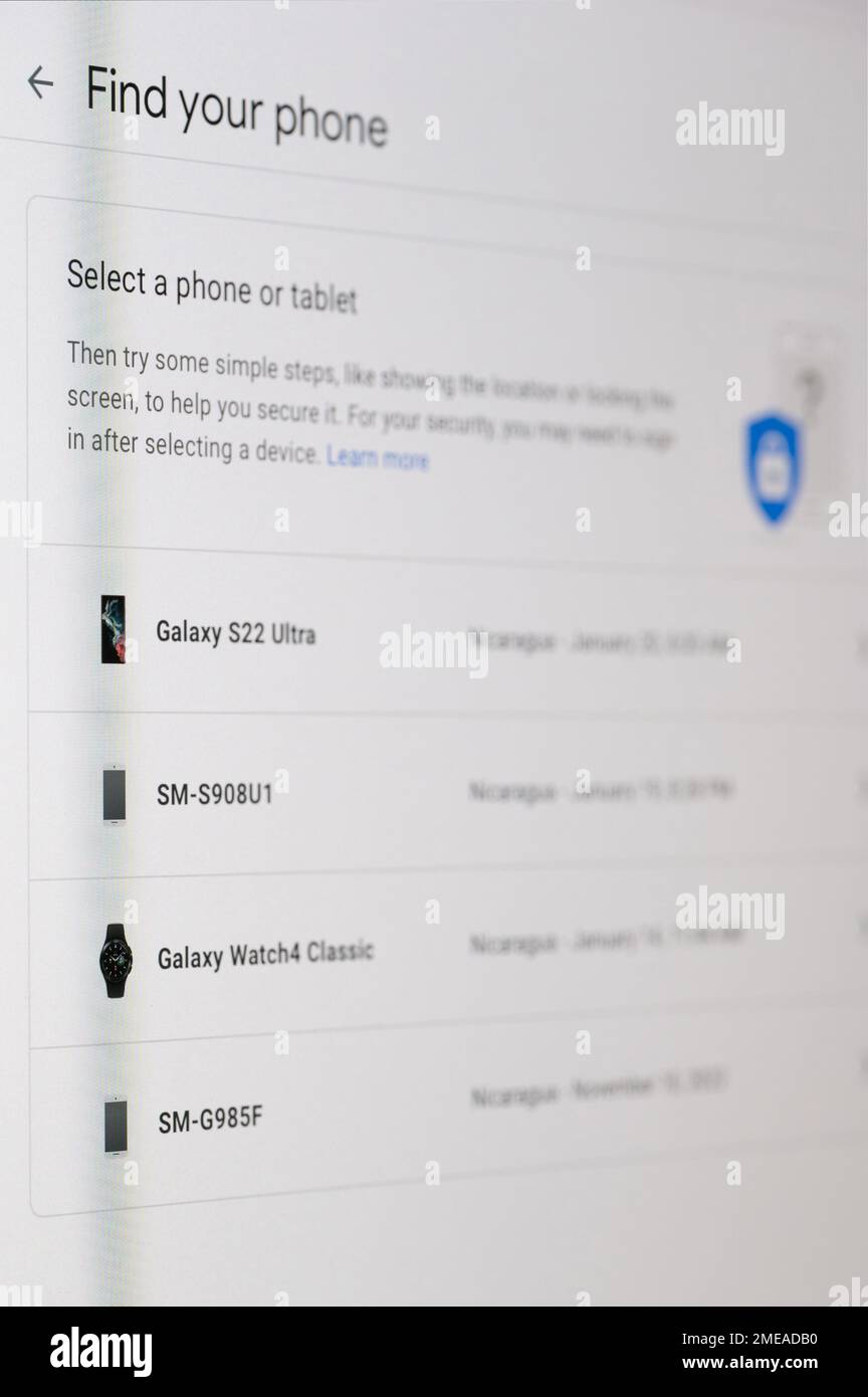 New york, USA - 23. Januar 2022: Gadgets im google-Dienst suchen Nahansicht des Hintergrunds Stockfoto