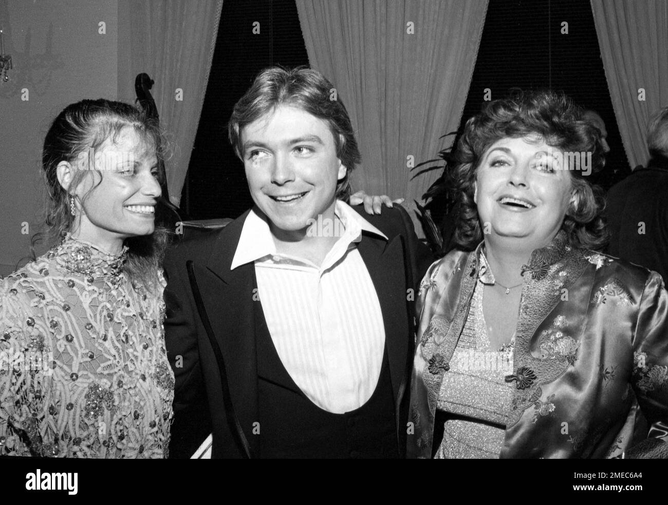 Kay Lenz mit David Cassidy und seiner Mutter Evelyn auf der After-Party zur Premiere von Little Johnny Jones am 6. Mai 1981 im LA Music Center. Kredit: Ralph Dominguez/MediaPunch Stockfoto