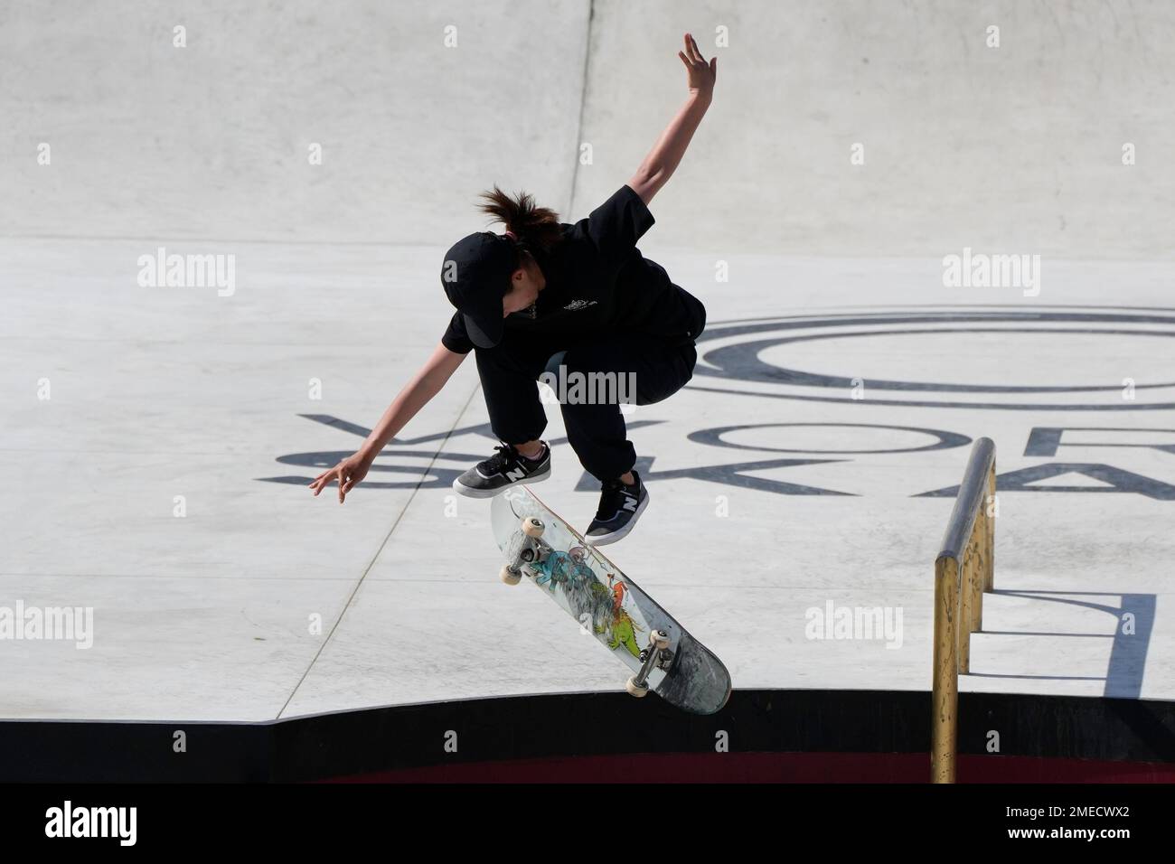 Kaya Isa of Japan competes in the Street Skateboarding World Championships, a qualifying event for Tokyo Olympic Games, in Rome, Friday, June 4, 2021. (AP Photo/Alessandra Tarantino) Stockfoto