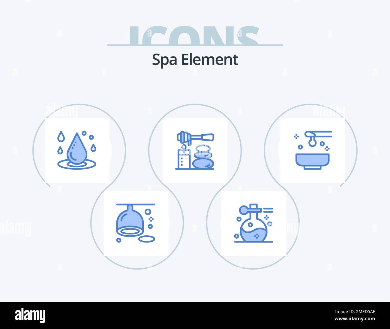 Spa Element Blue Icon Pack 5 Icon Design. Steine. Entspann dich. Yoga. Massagen. Spa Stock Vektor
