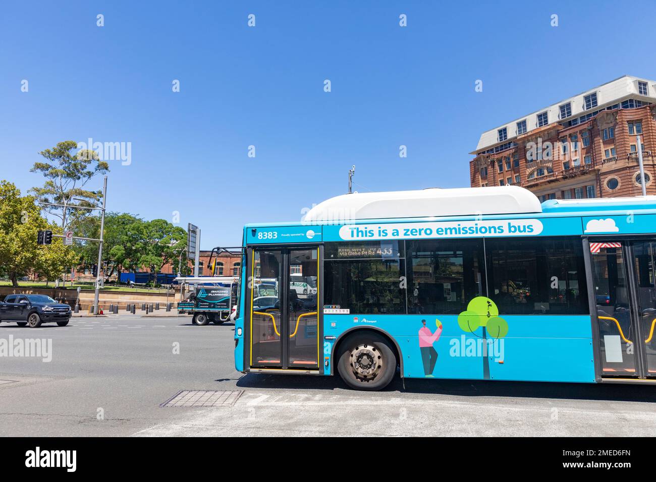 Emissionsfreie Busse Sydney Australia, das NSW-Regierungsprogramm aller emissionsfreien elektrischen Busse, die bis 2035 Diesel- und Wasserstoffbusse ersetzen sollen Stockfoto