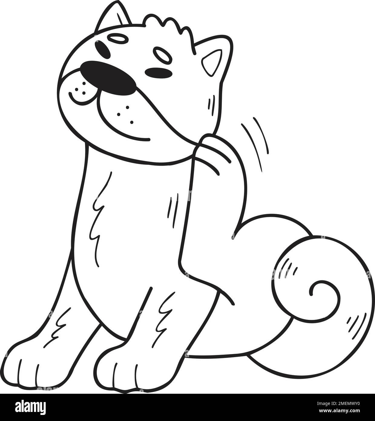 Handgezogener Shiba Inu Hund kratzende Haare Illustration im Doodle-Stil isoliert auf dem Hintergrund Stock Vektor