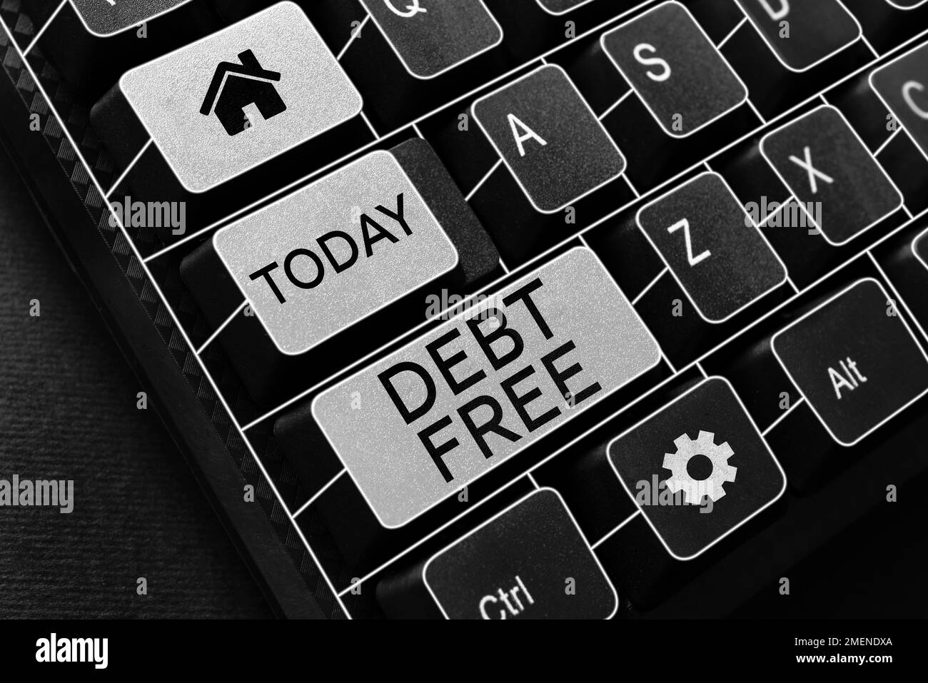 Schild mit der Aufschrift „Debt Free“. Konzept bedeutet finanzielle Freiheit, die kein Geld schuldet erfolgreiches Geschäft Stockfoto