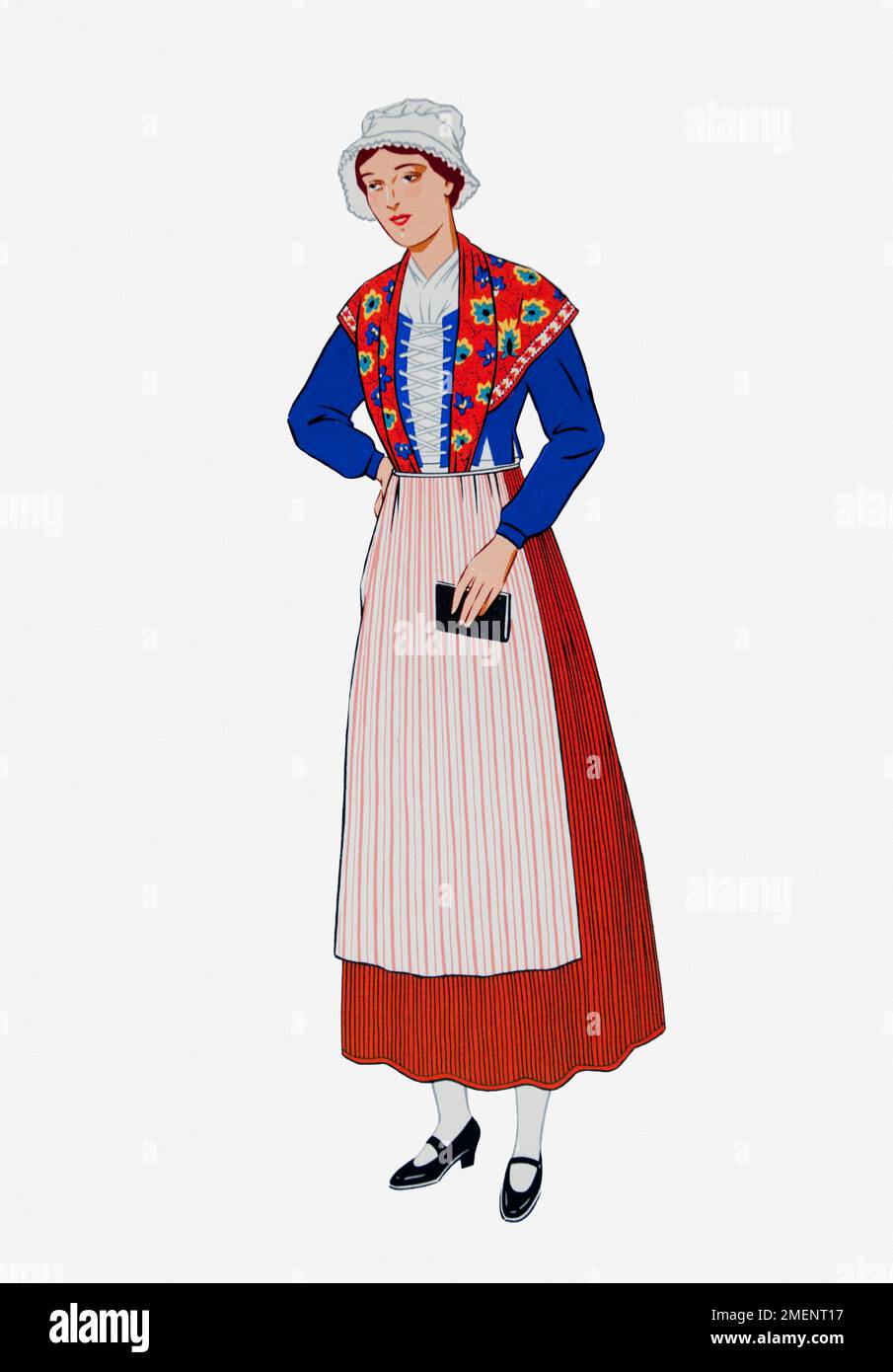 Abbildung einer Frau in traditionellem Kostüm aus Franche-Comte, Frankreich Stockfoto
