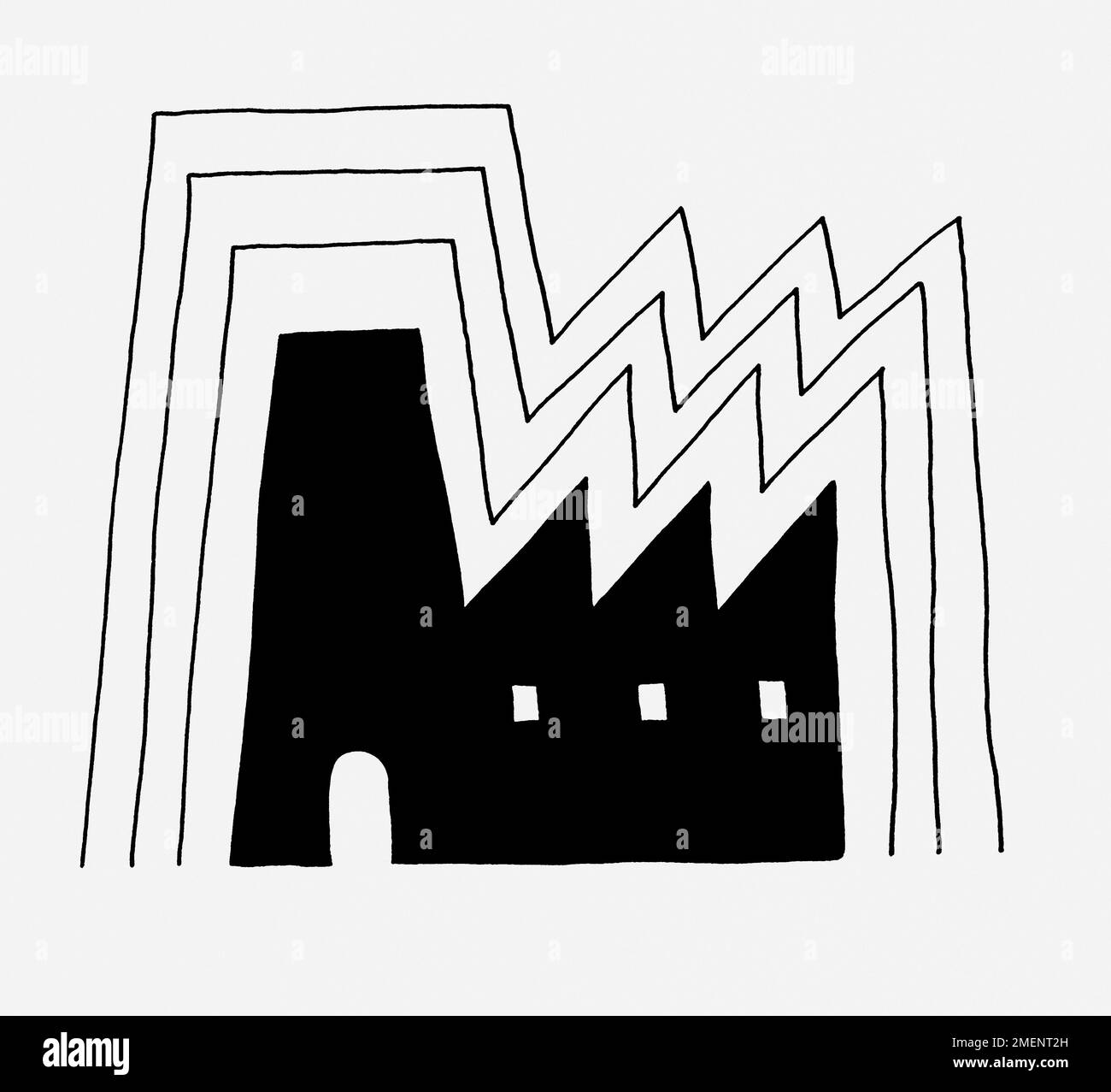 Schwarz-Weiß-Darstellung eines wachsenden Fabrikgebäudes Stockfoto