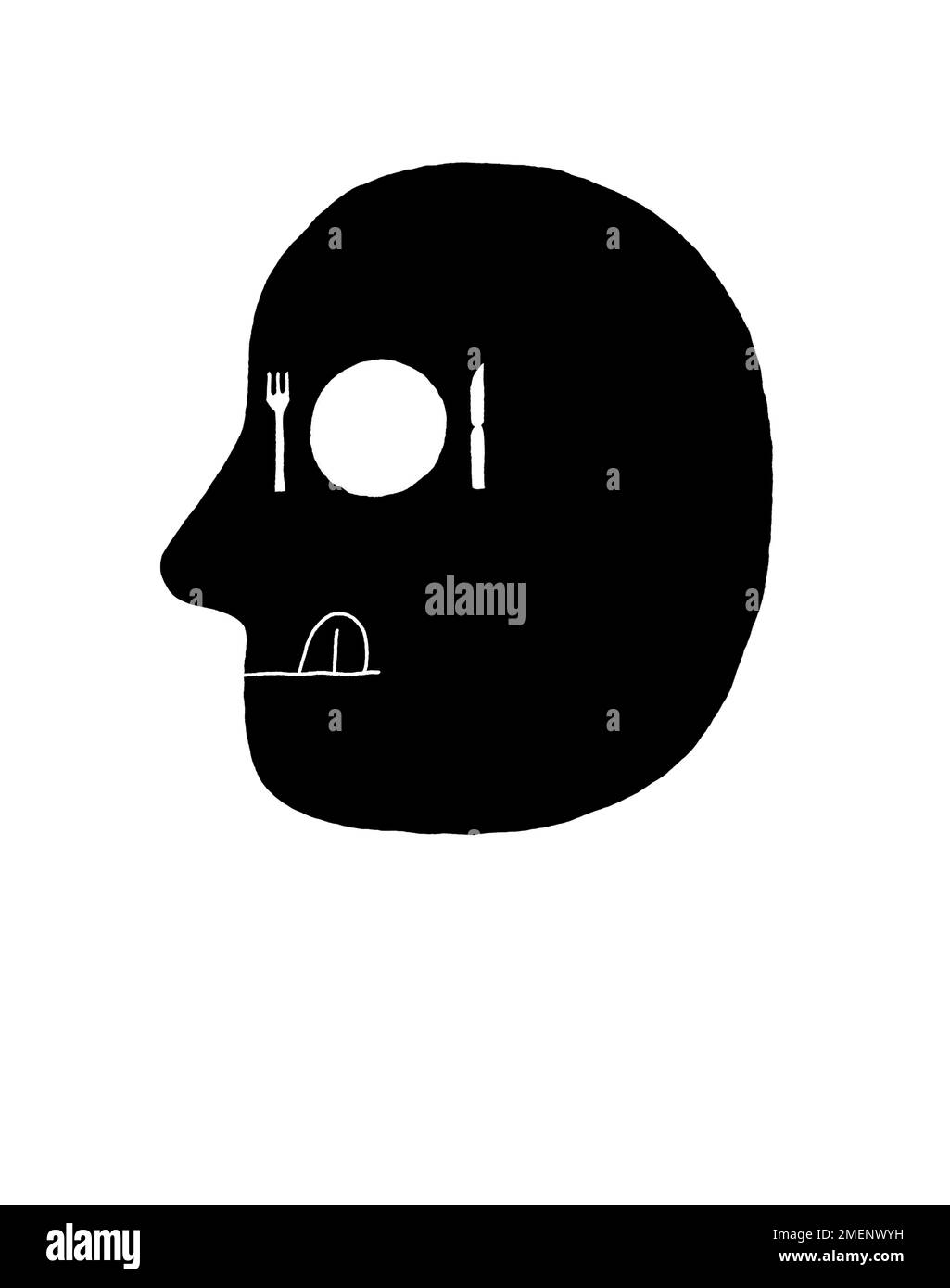 Schwarz-Weiß-Darstellung des Pawlow-Reflexes - der Anblick von Nahrung lässt den Mund Wasser Stockfoto