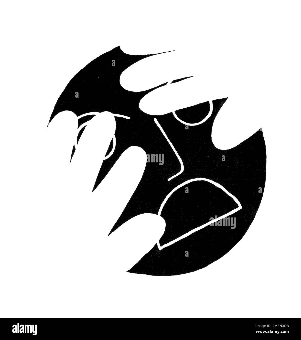 Schwarz-Weiß-Illustration eines verängstigten Gesichtsausdrucks Stockfoto