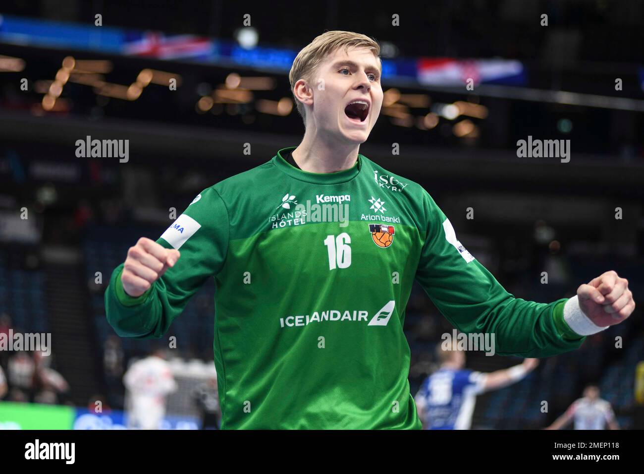 Viktor Hallgrimsson (Island). EHF Euro 2022. Hauptrunde Stockfoto