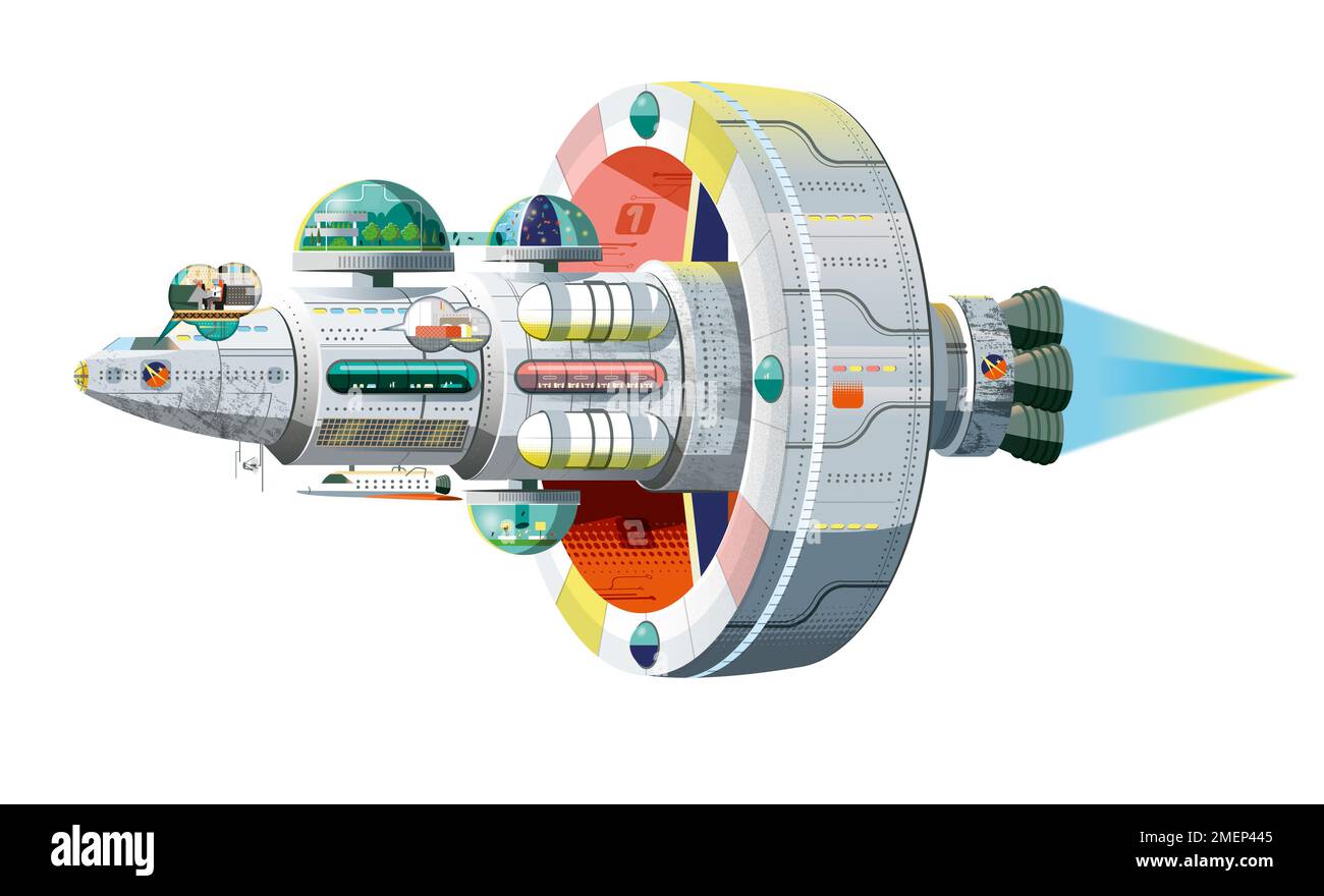 Illustration eines imaginären zukünftigen Raumschiffs Stockfoto