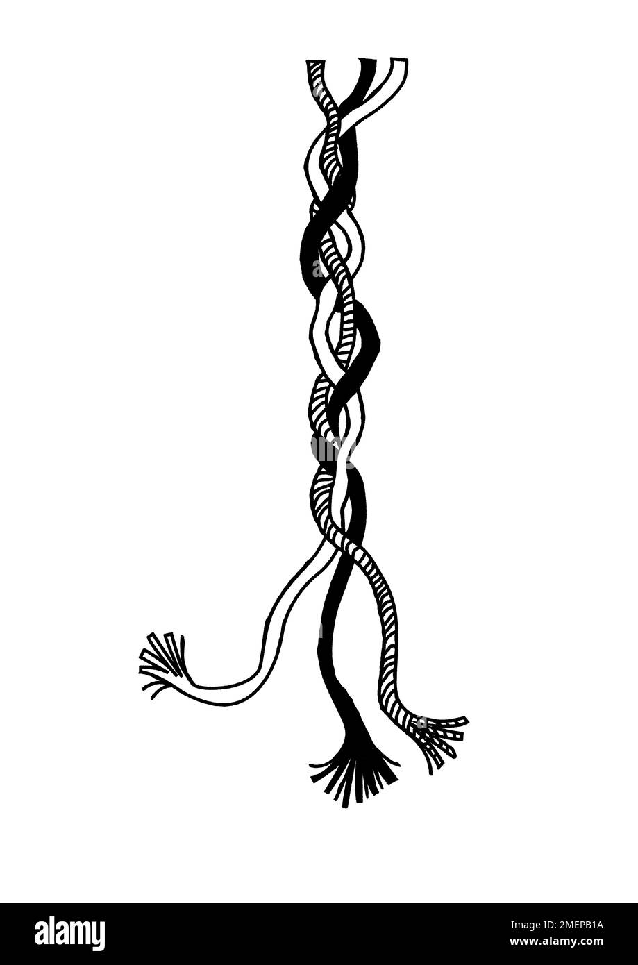 Abbildung: Drei Saiten, die zu einer ganzen Saite zusammenkommen. Stockfoto