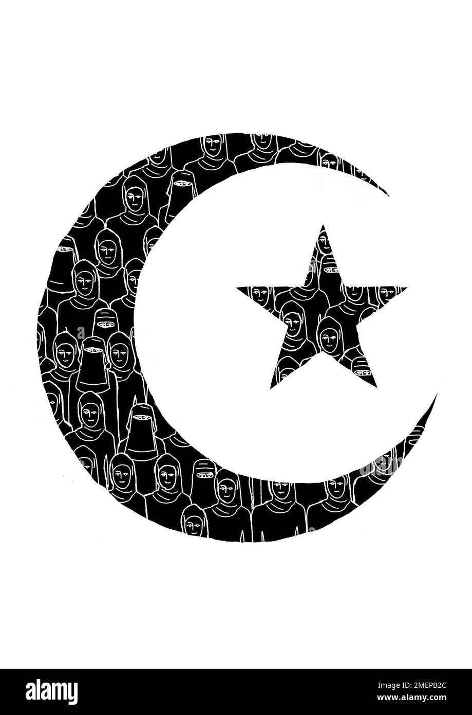 Islam-Stern und Mond mit muslimischen Frauen darin. Stockfoto