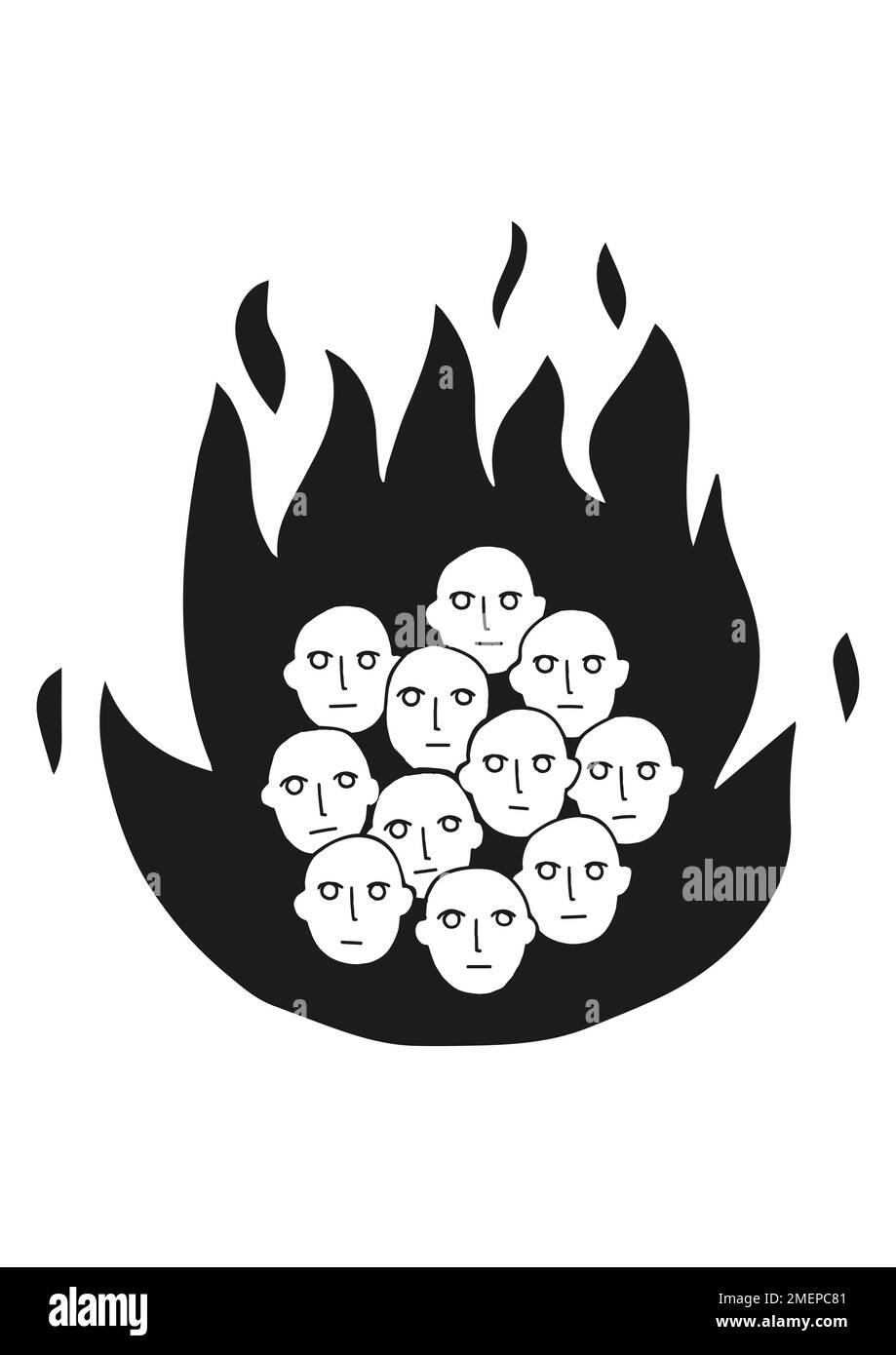 Schwarz-Weiß-Darstellung von Gesichtern im Feuer - die Hinrichtungen während der Hexenprozesse in Salem Stockfoto