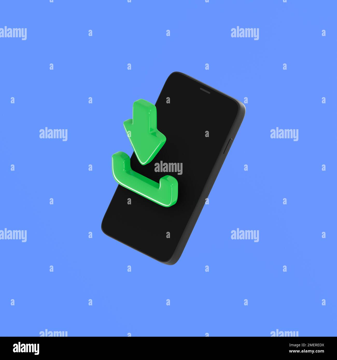 Smartphone mit Download Icon Cartoon-3D-Rendering Stockfoto