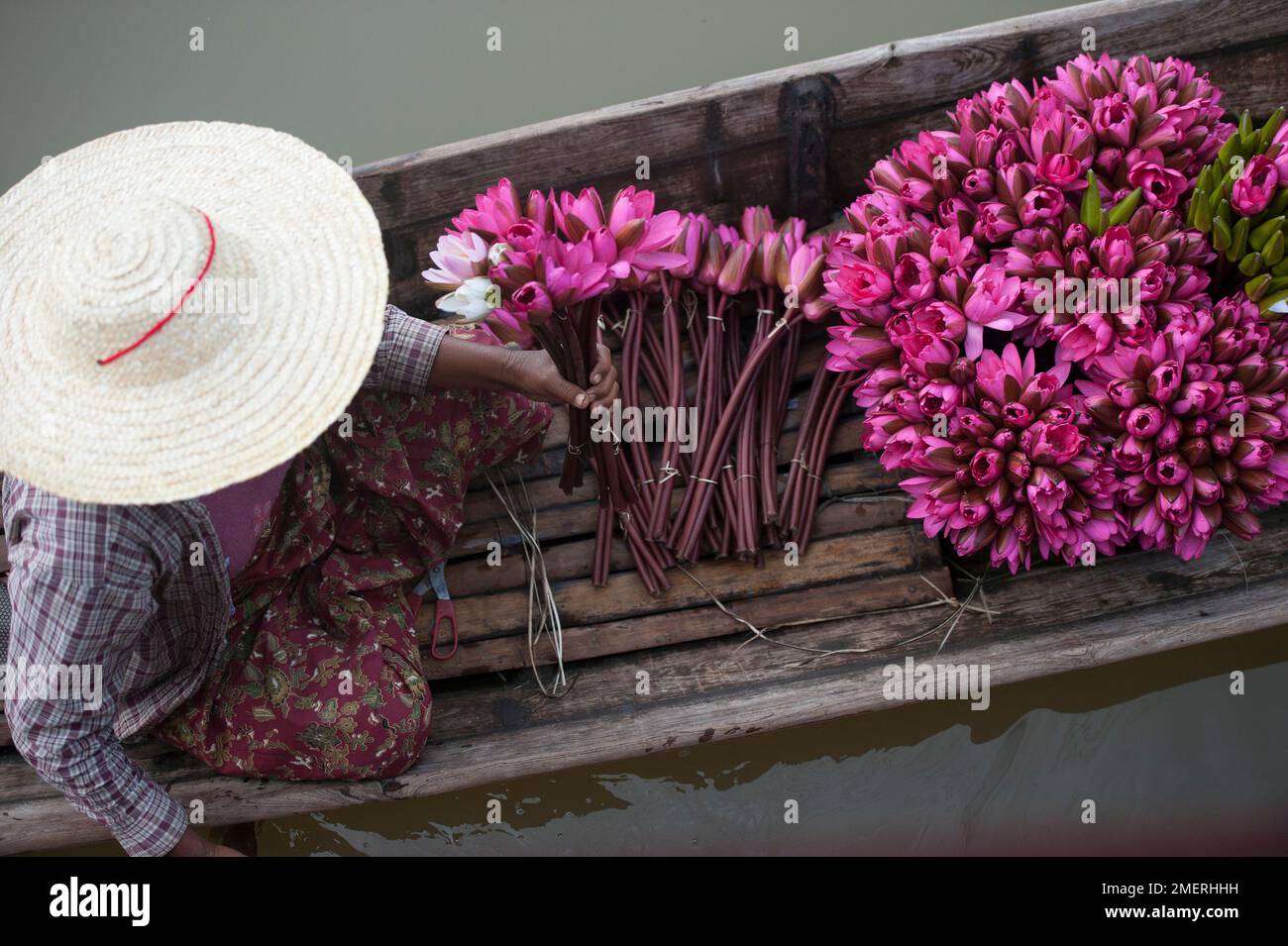 Myanmar, Ost-Myanmar, Inle-See, Lotusblumenverkäufer Stockfoto