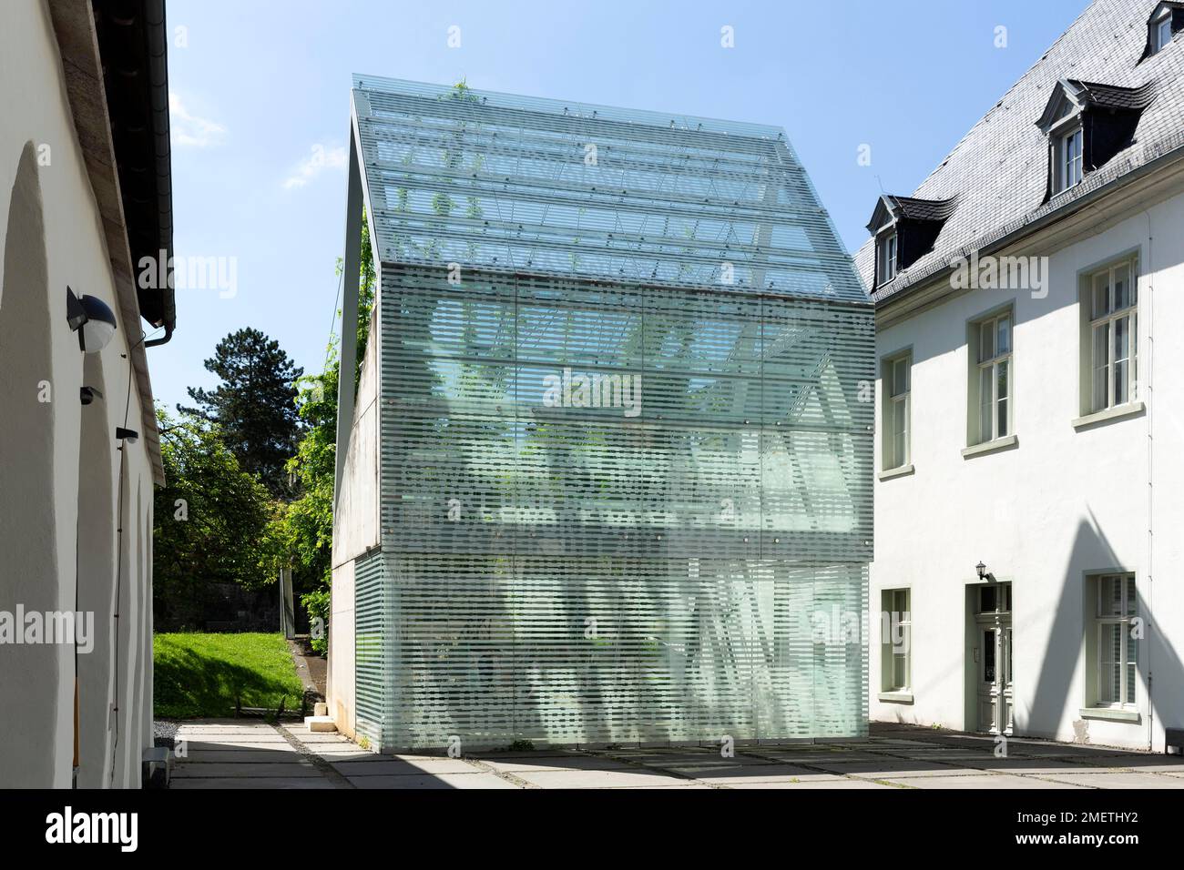 Ehemaliges Kloster Wedinghausen, heute Museum, Stadtarchiv und Veranstaltungszentrum, Glasgebäude im Innenhof, Ausstellungsraum, Arnsberg, Sauerland Stockfoto