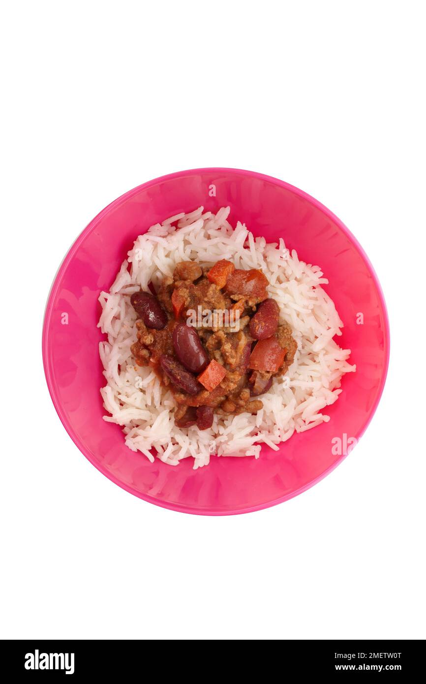 Chili con Carne mit Reis Stockfoto