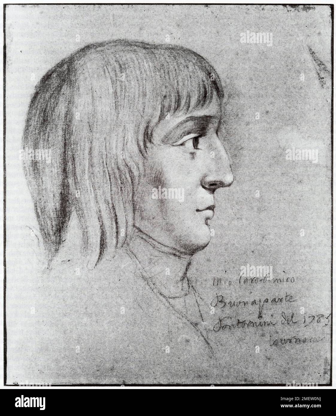 Napoleon Bonaparte als Kadett in Brienne. Eine Studentin malte 1785, das erste Porträt von Napoleon Stockfoto