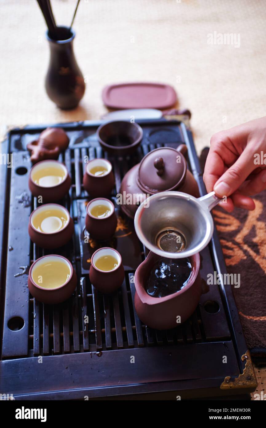 Das Teebuch, chinesische Teezeremonie Stockfoto