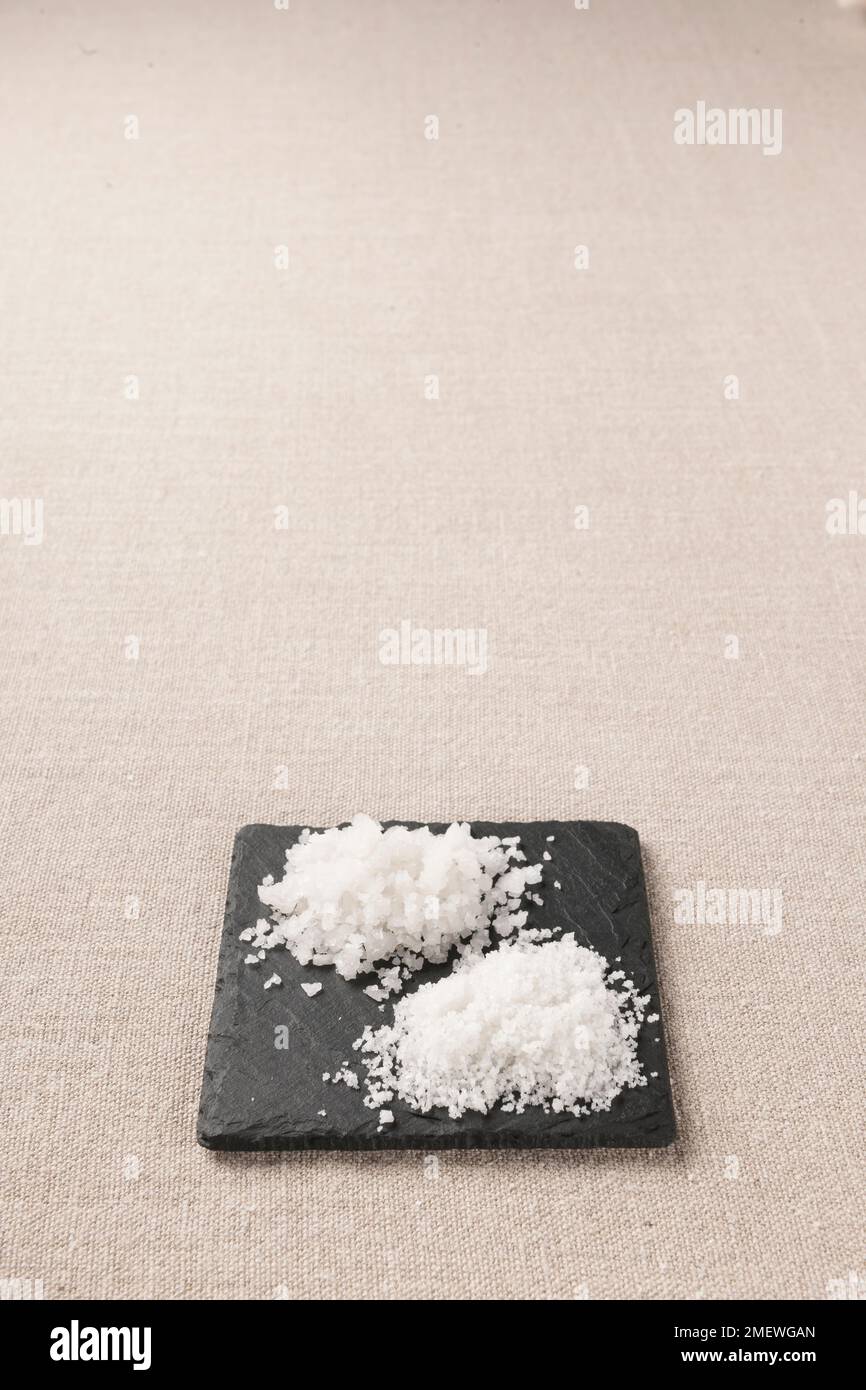 trapani-Salz und Guerandais fleur de sel Stockfoto