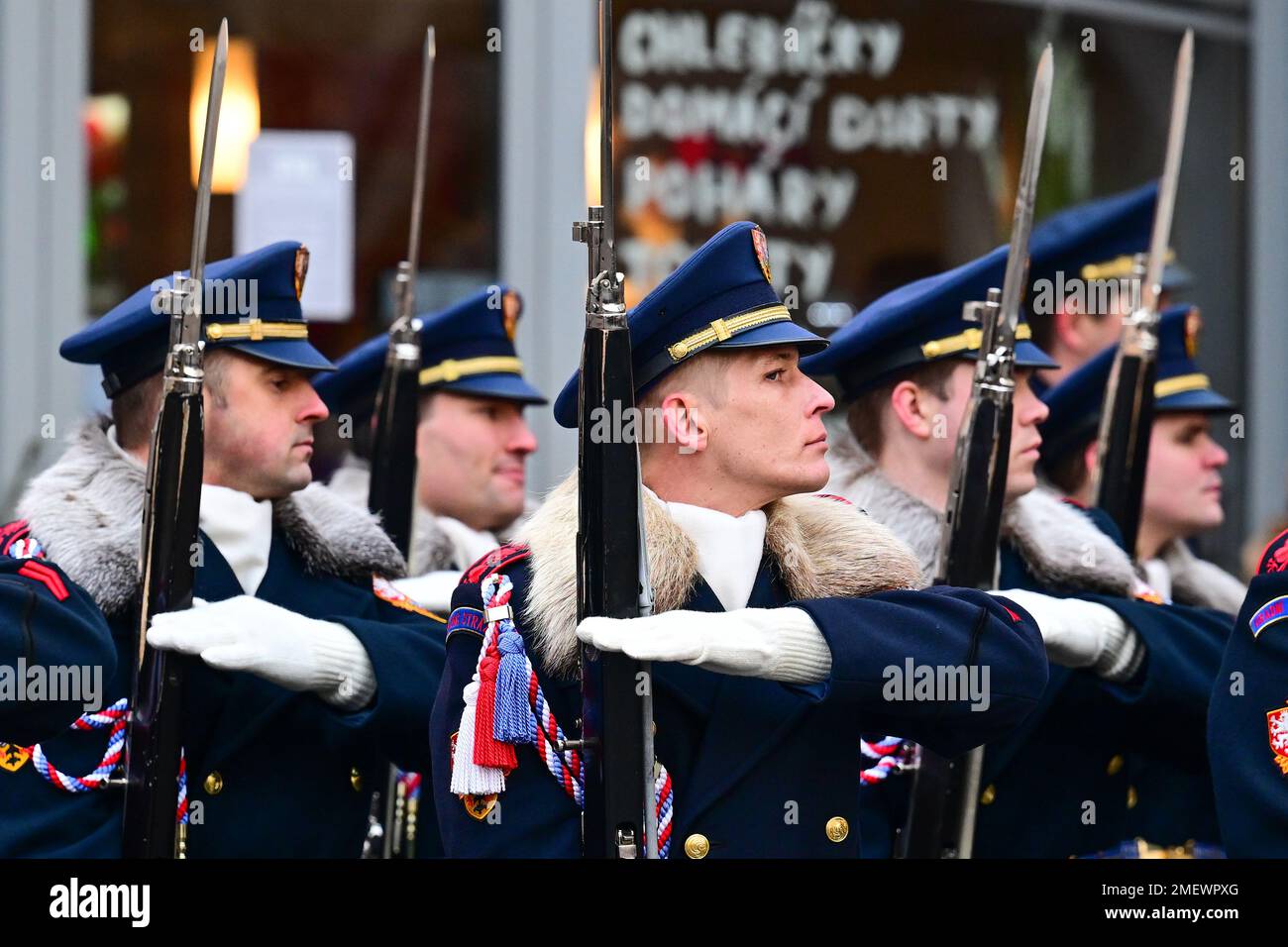 Nachod, Tschechische Republik. 24. Januar 2023. Der tschechische Präsident Milos Zeman begrüßte seinen polnischen Amtskollegen Andrzej Duda am 24. Januar 2023 in Nachod, Tschechische Republik. Kredit: David Tanecek/CTK Photo/Alamy Live News Stockfoto
