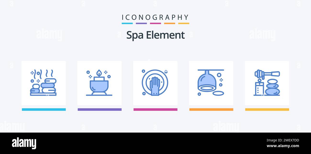 Spa Element Blue 5 Icon Pack mit SPA. Massagen. Handbad. Zitrone. Diät. Kreatives Symboldesign Stock Vektor