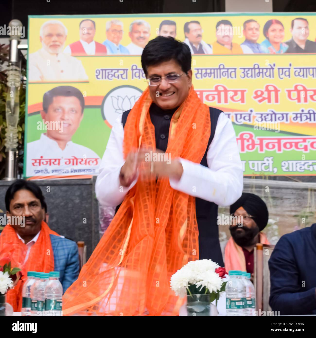 New Delhi, Indien - November 27 2022 - Kabinettsminister Piyush Goyal und Kernmitglied der Bharatiya Janata Party (BJP) bei einer Kundgebung zur Unterstützung der BJP C. Stockfoto