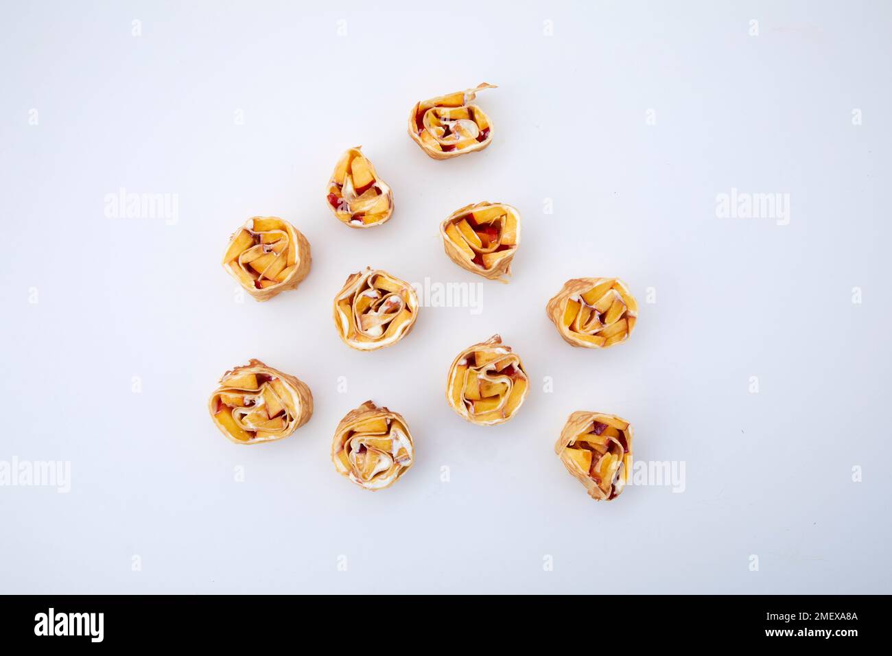 Nektarine und Ricotta Pfannkuchenräder - Finale Stockfoto