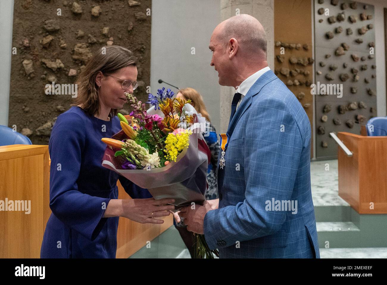 DEN HAAG, NIEDERLANDE - JANUAR 22: Mirjam Bikker und Gert-Jan Segers zum Abschied im niederländischen Repräsentantenhaus. (Foto: Jeroen MeuwsenOrange Pictures) Stockfoto