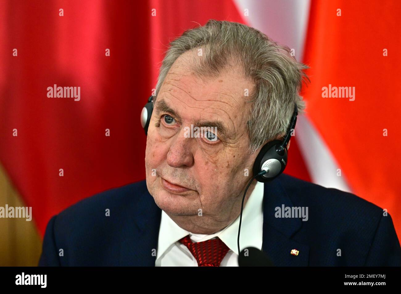 Nachod, Tschechische Republik. 24. Januar 2023. Tschechischer Präsident Milos Zeman während der Pressekonferenz nach einem Treffen mit dem polnischen Präsidenten Andrzej Duda am 24. Januar 2023 in Nachod (Tschechische Republik). Kredit: David Tanecek/CTK Photo/Alamy Live News Stockfoto