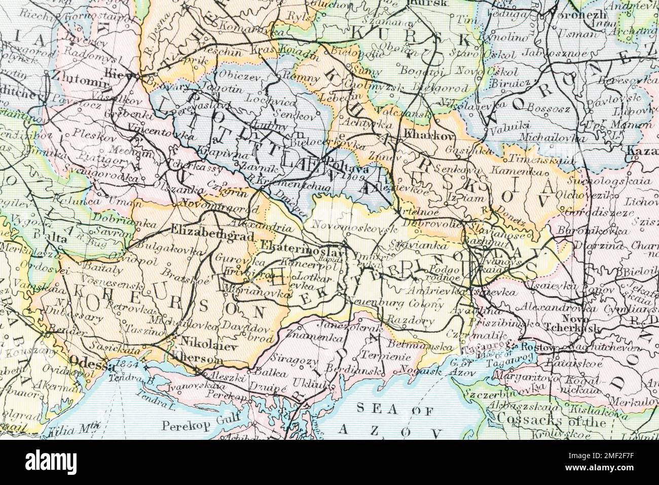 1913 Karte des Atlas von Odessa, Nikolaiev, Kherson / Oblast Kherson & Oblast Charkov, Charkiv. Vor WW1, russische Revolution (1917) und sowjetische UdSSR. Stockfoto