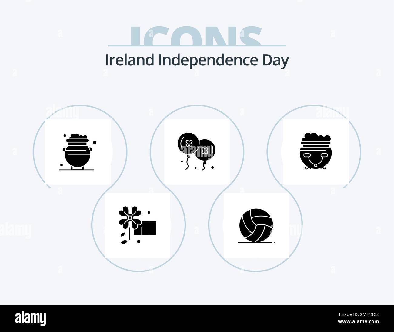 Irland Independence Day Glyph Icon Pack 5 Icon Design. Topf. Feier. Gold. Geburtstag und Party. Ballons Stock Vektor
