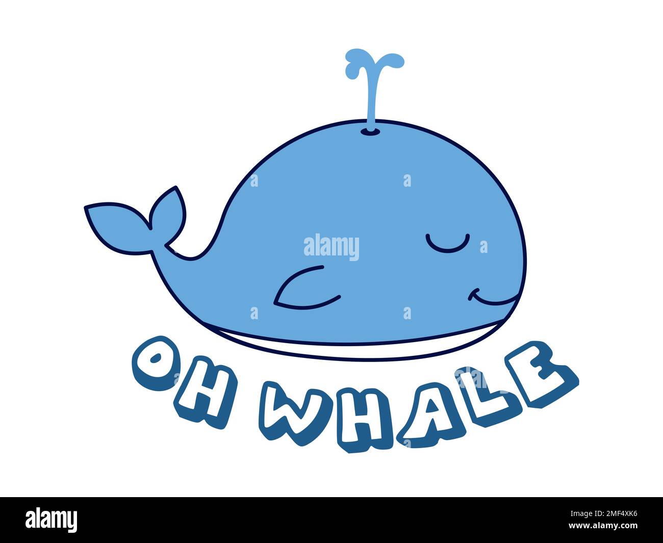 Oh Whale Wortspiel. Süße Wale spielen mit Worten. Oh, gut gesagt. Designelement drucken. Entspannter kleiner Wal, der lächelt. Fröhliches Wassertier Stock Vektor