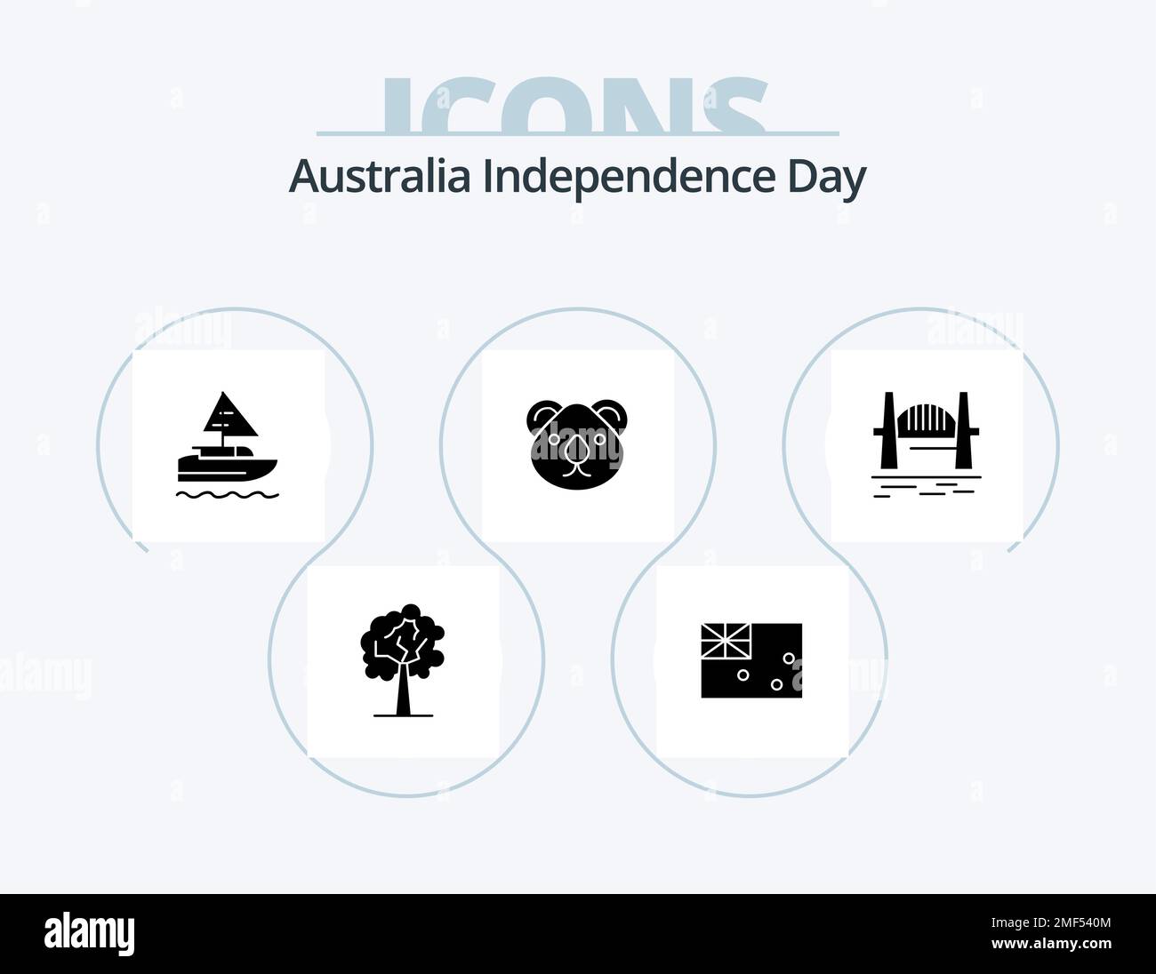 Australia Independence Day Glyph Icon Pack 5 Icon Design. Brücke. sydney. Schiff. känguru. Australien Stock Vektor