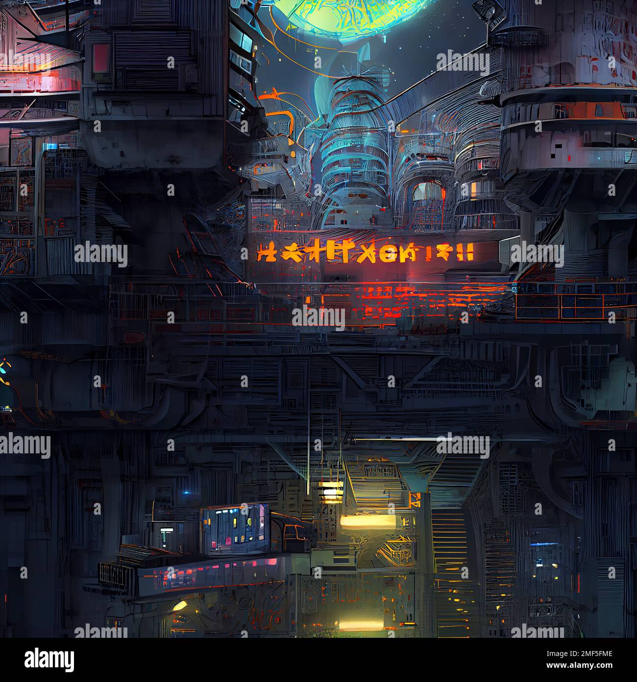 Cyberpunk Neon City Night. Futuristische Stadtszene. Hintergrund. Tapete.  Rückwirkende Abbildung Future 3D. Städtische Science-Fiction-Szene  Stockfotografie - Alamy