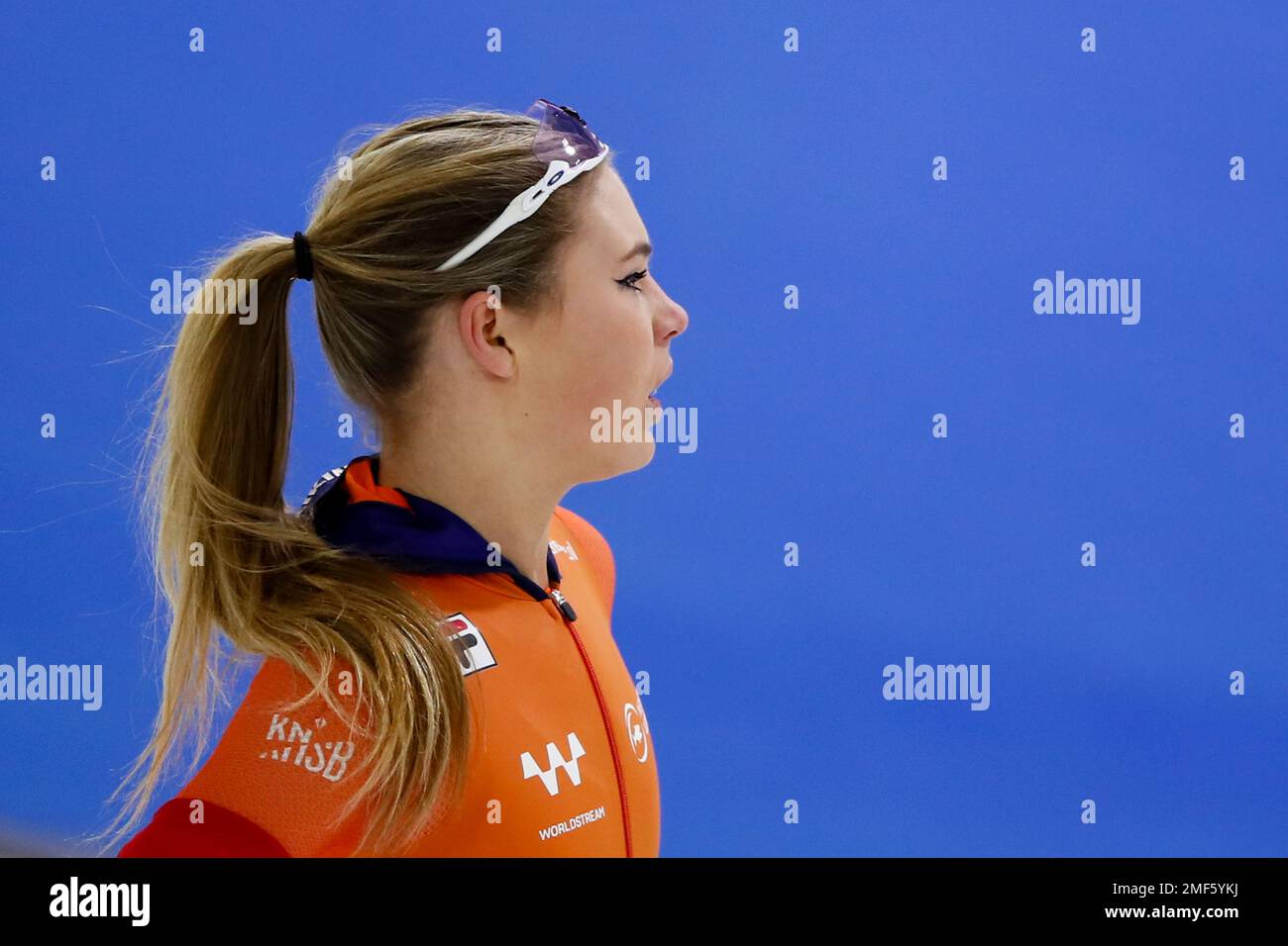 Netherlands' Jutta Leerdam catches her breath after the women's 1000